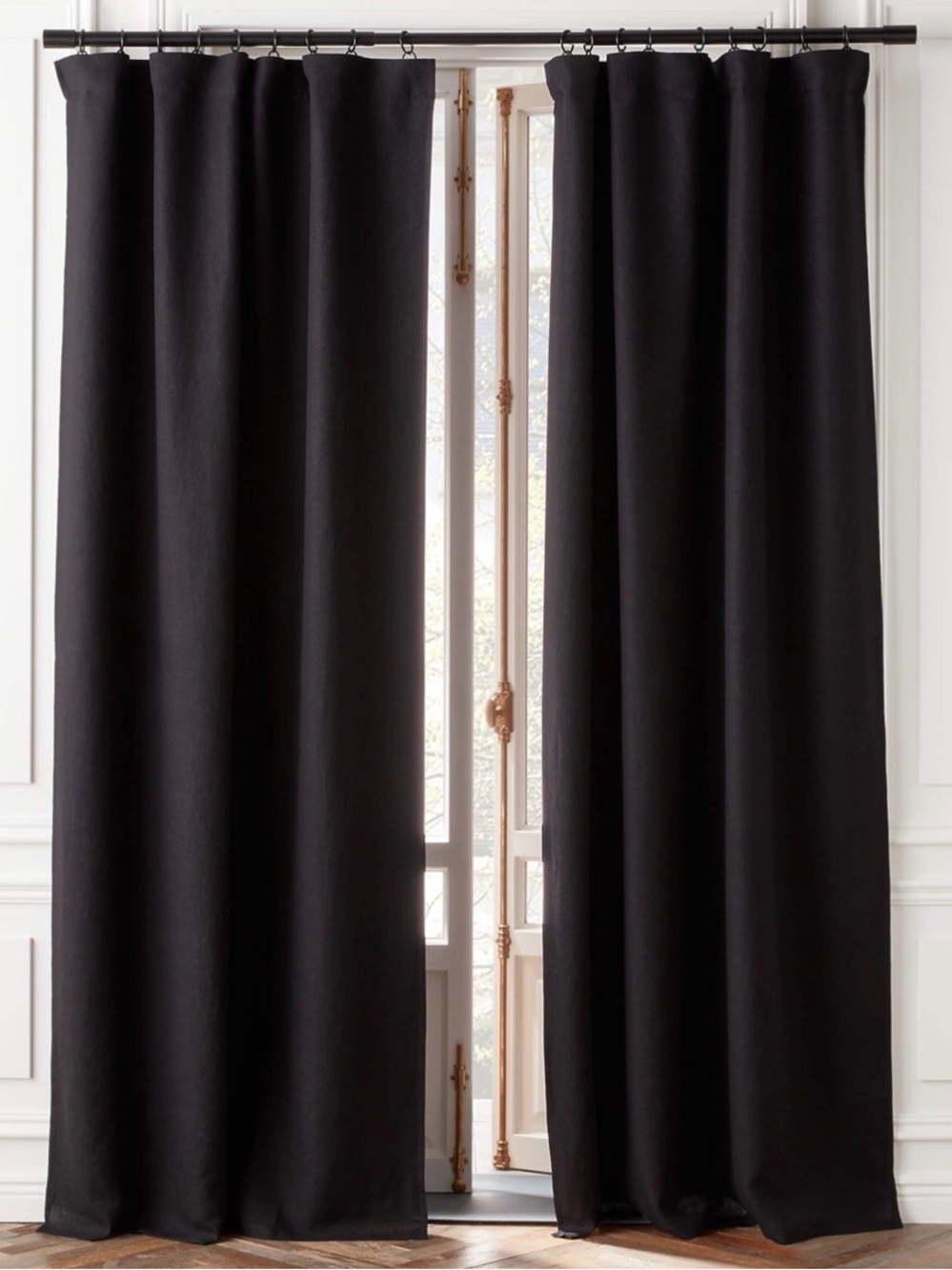 CB2 Black European Linen Window Curtain Panels (48''X96") - Set of 8